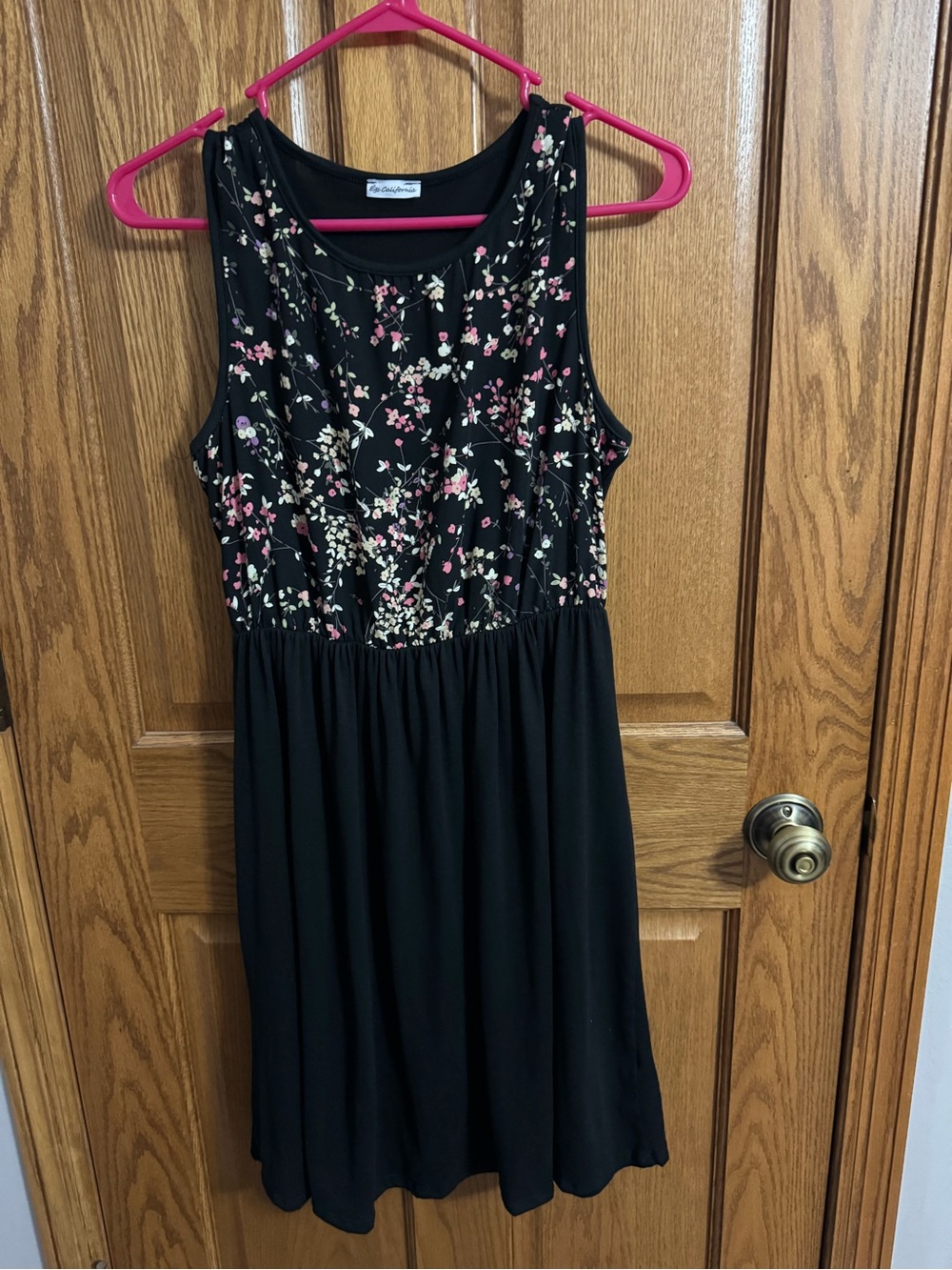 Black Floral Sleeveless Dress with Pink & Cream Blossoms